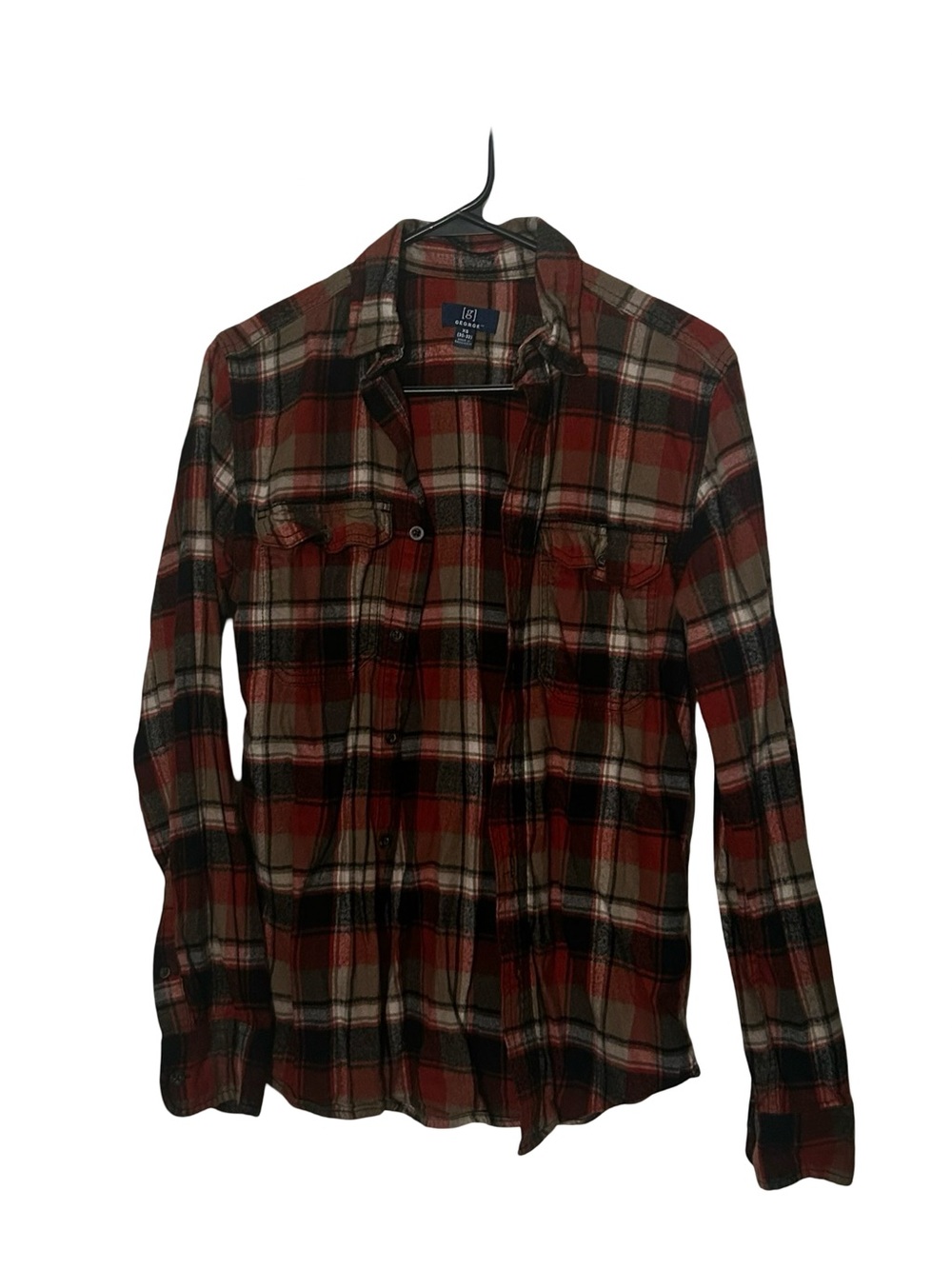 George Red and Black Plaid Men’s Button-Down Shirt